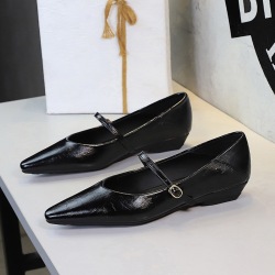 2182 Simple Evening Style Mary Jane Shoes Women's Slope Heel Versatile Shallow Mouth One Word Straw Low Heel Small Pointed Temperament Single Shoes