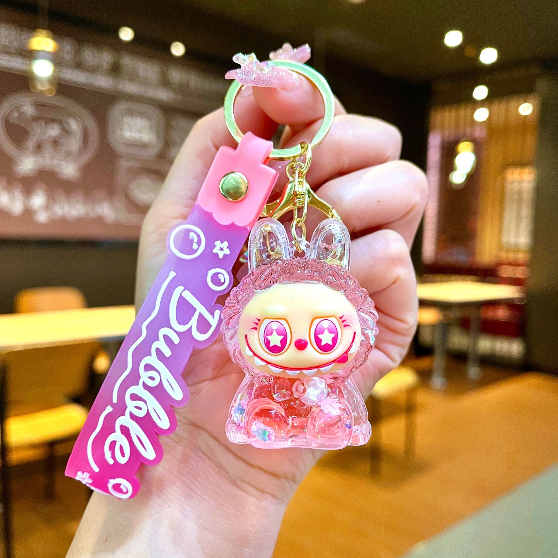 Red red acrílico tela pequeña arena flotante llavero lindo muñeca caja ciega adornos bolsos colgantes regalo llavero