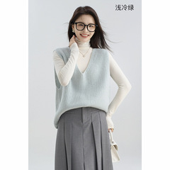 新品温柔风韩系~无袖100全羊毛衫秋冬款外穿时尚V字领毛衣背心