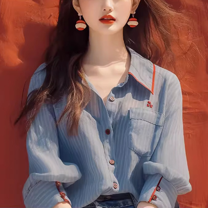 This year's popular beautiful chic beautiful top mogo fish yuan chuang French unique age-reducing green striped shirt for women