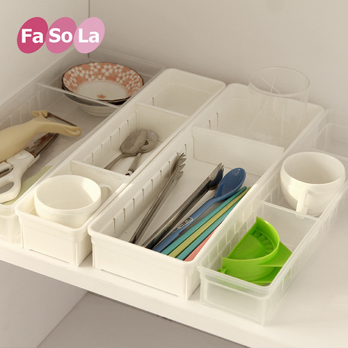 FaSoLa居家日用品厨房抽屉式收纳盒塑料化妆品无盖大小号收纳盒