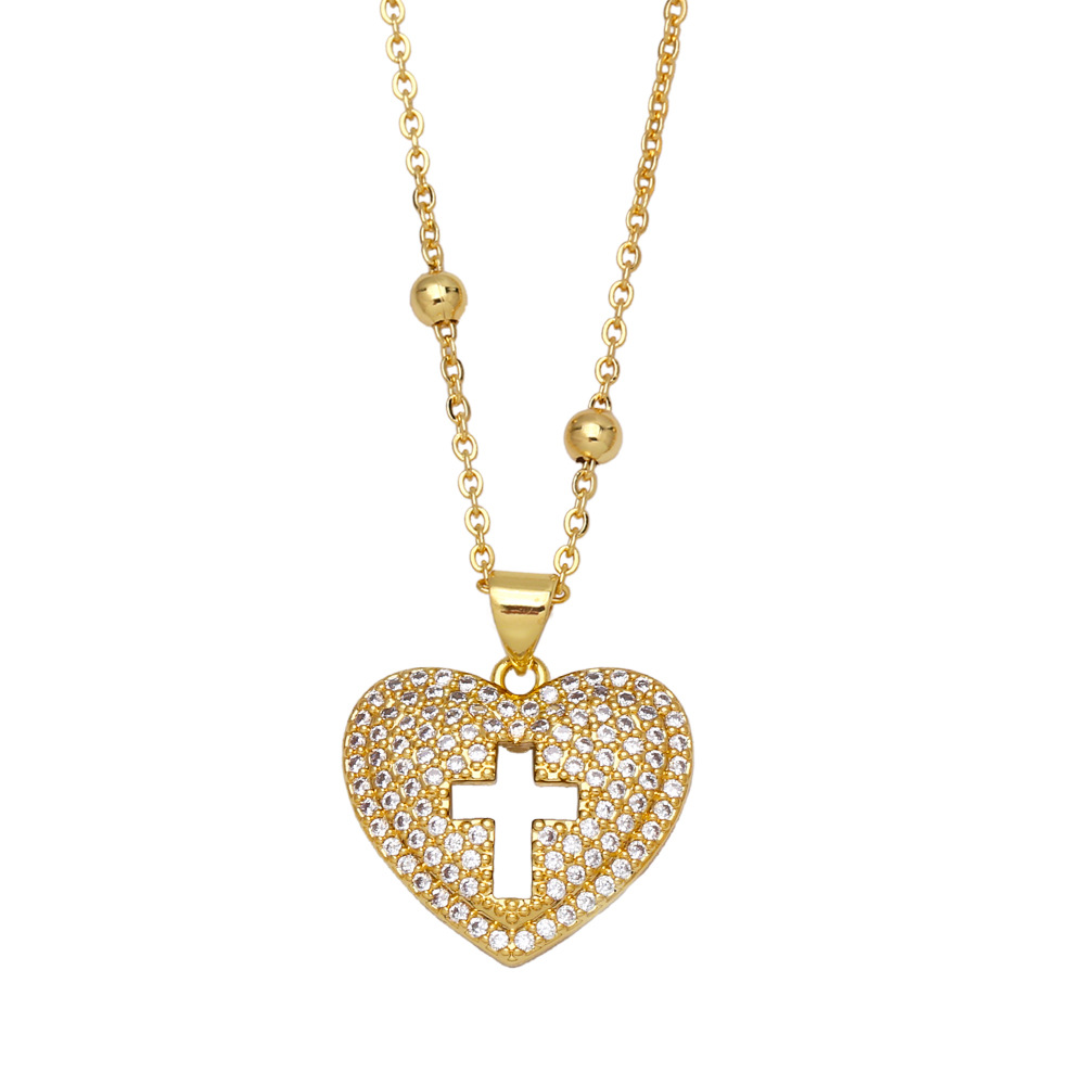 simple zircon necklace heart-shaped hollow cross butterfly pendant clavicle chain
