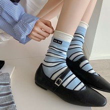 诸暨袜业春夏新款女袜 条纹中筒袜双罗口miu系堆堆百搭长袜袜子女