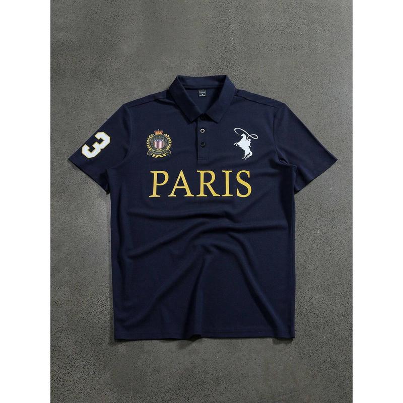 Cross-Border Simple and Stylish Men's Short-Sleeve Polo Shirt with Large Horse Embroidery, Urban Style, Summer Street Sports Polo for Men