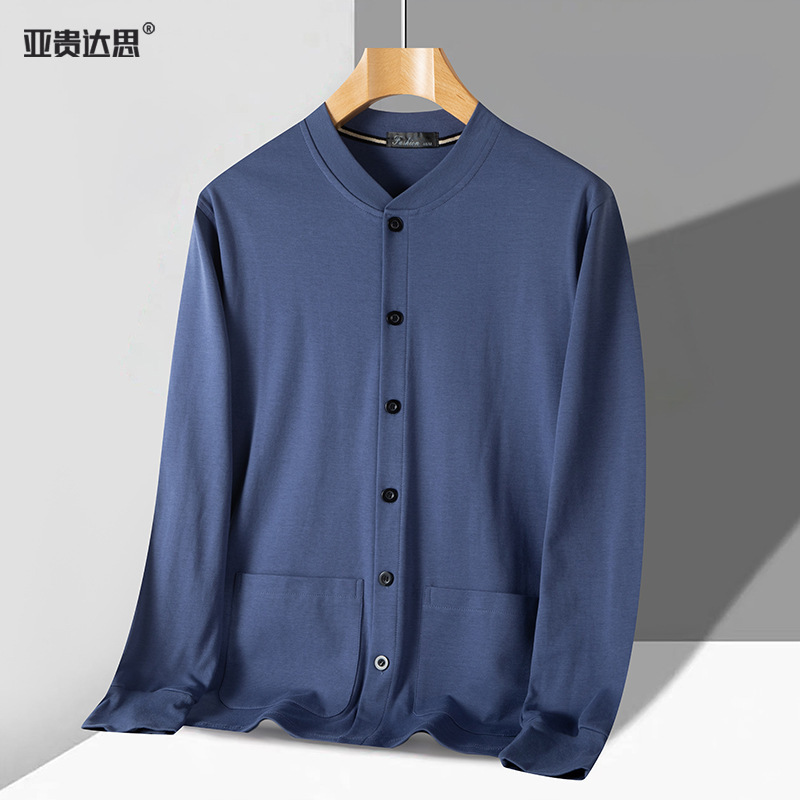 中高年向け純綿カーディガン長袖Tシャツメンズ綿100％インナーシャツおじいちゃん用トップスお父さん用汗取りシャツ前開きトップス|undefined
