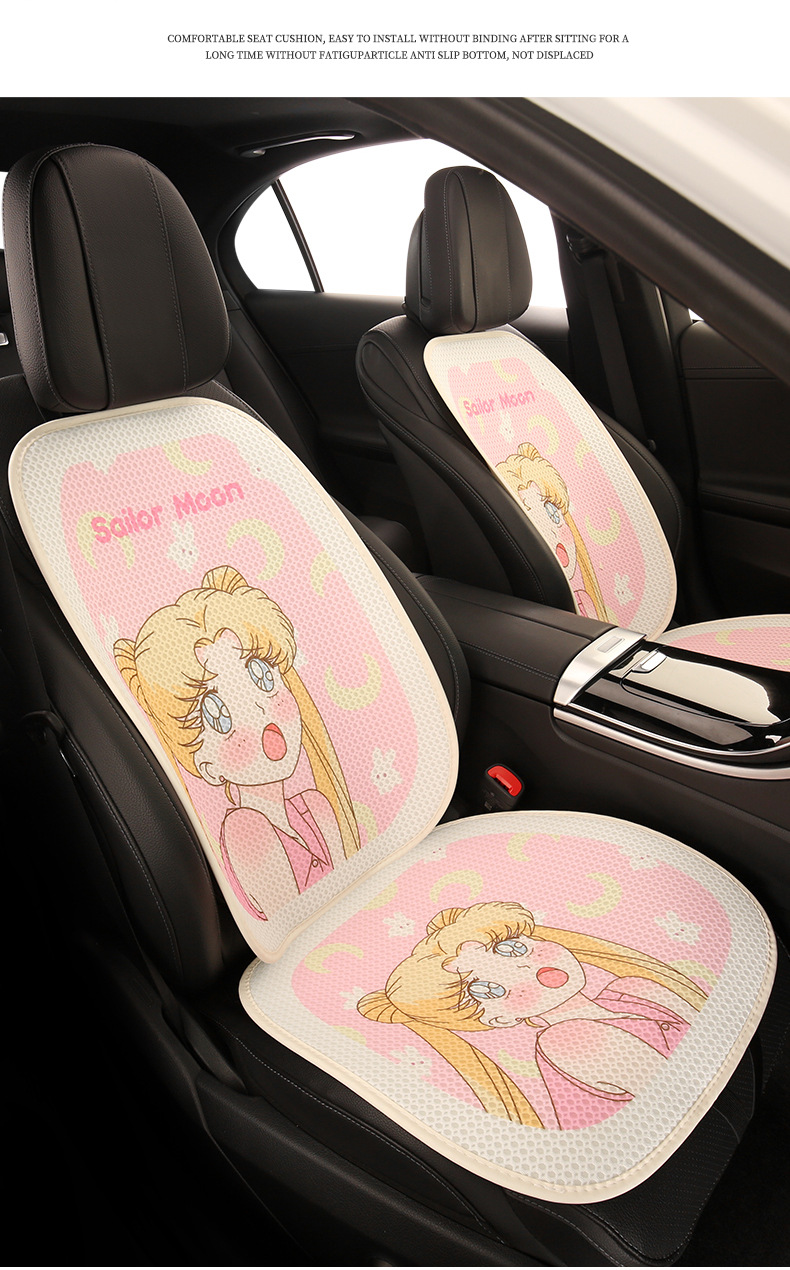 Pink Water Ice Moon Car Seat Cushion Four Seasons Neutral Cute Cartoon Seat Cover Half Pack Seat Cover Seat Cushion Single Piece Fabric