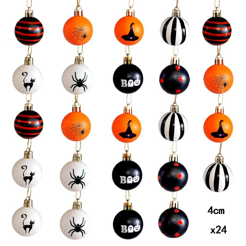 Spot Halloween Bola decorativa 4cm24 Pintado pintado Bola de plástico pintada Decoración de escena Bola de Navidad