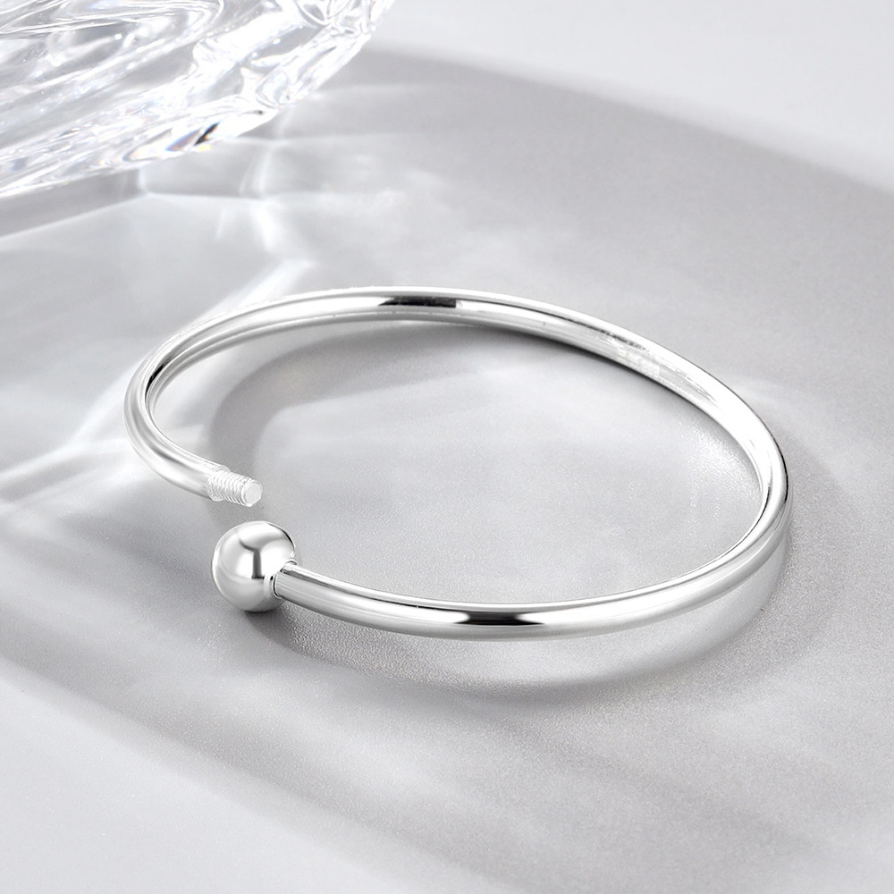 INS nicho estilo simple joyería s925 plata esterlina anillo liso tornillo pulsera elegante personalidad moda ronda pulsera de cuentas para las mujeres