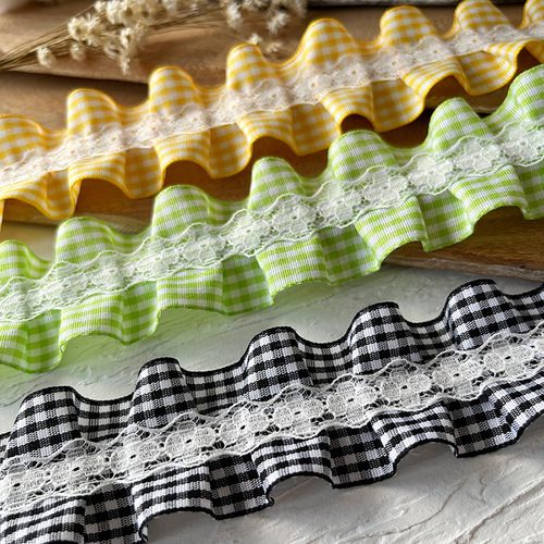 高档格子褶皱荷叶边蕾丝花边辅料手工diy家装布艺抱枕装饰材料宽