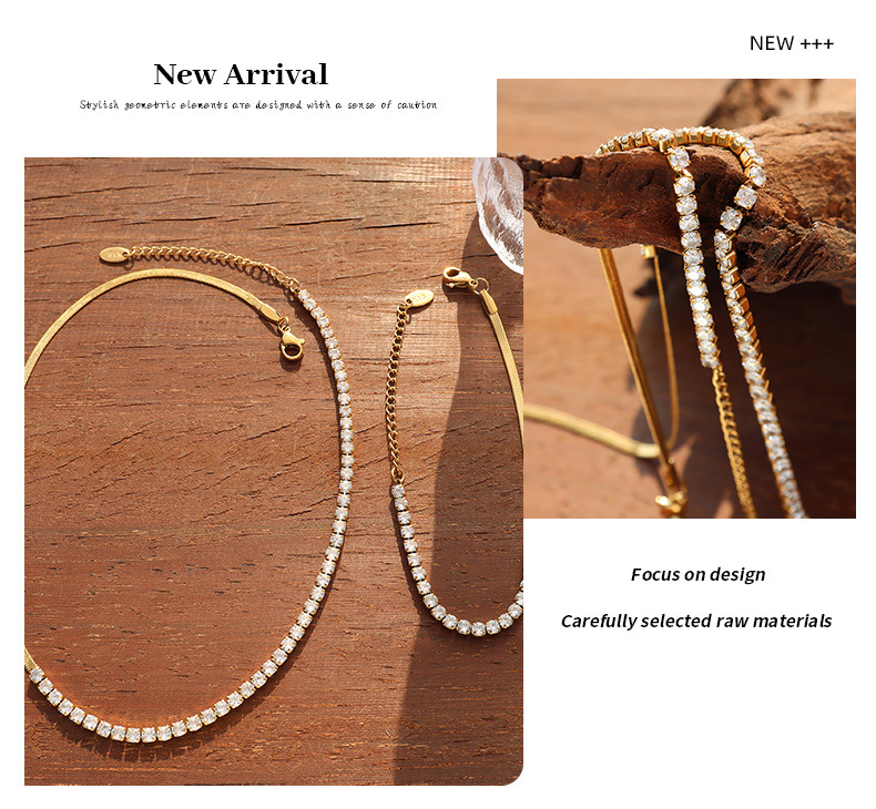 6g Weight Zircon Inlay Material Bracelets, Necklace Classification Necklace + Jewelry Quantity Holiday Occasion Titanium Steel Material Women'S Gender Lady Titanium Steel Zircon Bracelets Necklace 5