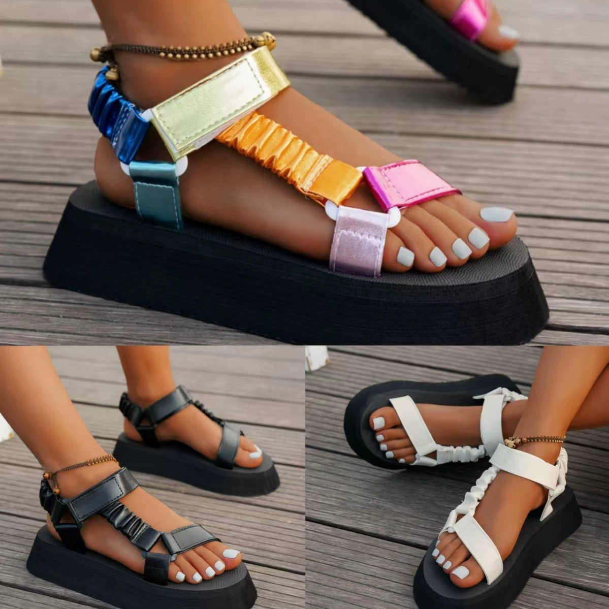 AliExpress трансграничный большой размер толстая подошва липучка сандалии женский 2024 новый европейский и американский стиль