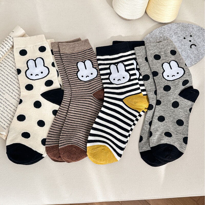 Korean-Style Cute Little Rabbit Cartoon Socks, Korean Socks, Girls' Cotton Socks, Japanese-Style Polka Dot and Striped Mid-Calf Socks for All Seasons Korean-Style Cute Little Rabbit Cartoon Socks, Korean Socks, Girls' Cotton Socks, Japanese-Style Polka Dot and Striped Mid-Calf Socks for All Seasons