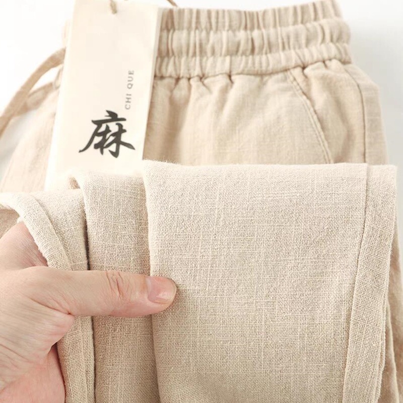 Natural Linen! Summer Commuting Cotton and Linen Straight Casual Pants, Thin Breathable Pants with Breathable Elastic Pockets