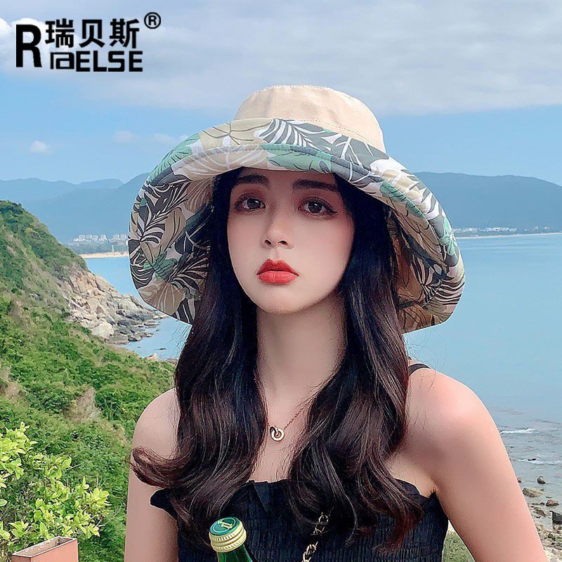 Net-famous Double-sided Fisherman Hat Women's Spring and Summer Korean-style Printed Face-covering Big-brimmed Hat Outdoor Fashion All-match Sun Hat Trendy