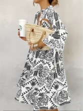 S 48771 V-neck Print Shirt Dress ӡ������ȹ �羳����ѷŷ����