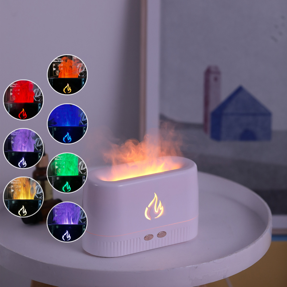 Nueva máquina de aromaterapia de llama de simulación colorida atmósfera luz nocturna humidificación interior atomizador fragancia aceite esencial humidificador