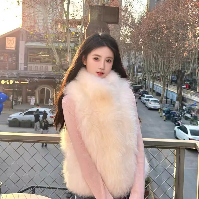 [96% Positive Rating] Atmosphere Three-Dimensional Trendy Versatile Height-Neutral Faux Fur Vest Eco-Friendly Fox Fur Imitation