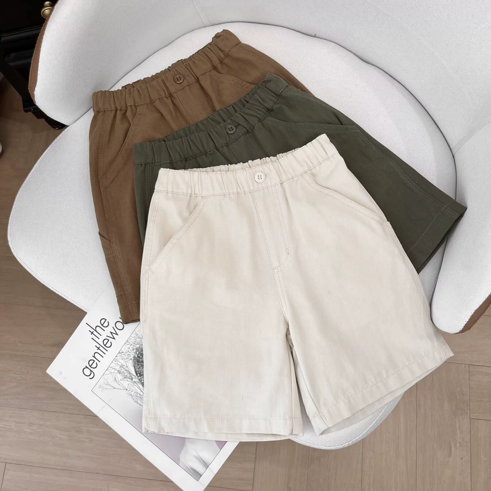 Детская одежда для мальчиков и девочек, джинсовая эластичная рабочая одежда, средние брюки, повседневные шорты с эластичной резинкой на талии, 474578/474580