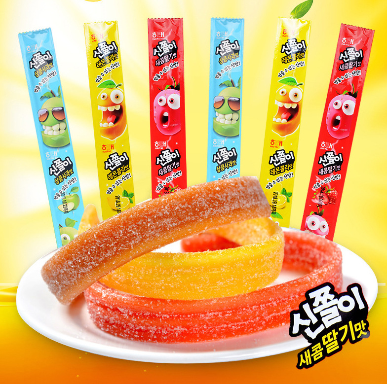 韩国进口零食海太酸甜长条糖果苹果/草莓/可乐口味24g*20*6盒一箱