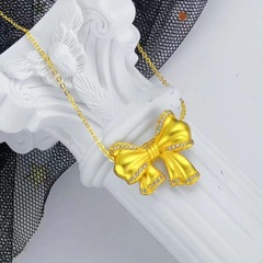 越南沙金在逃公主蝴蝶結吊墜女款小眾設計蝴蝶結戒指銅鍍金首飾