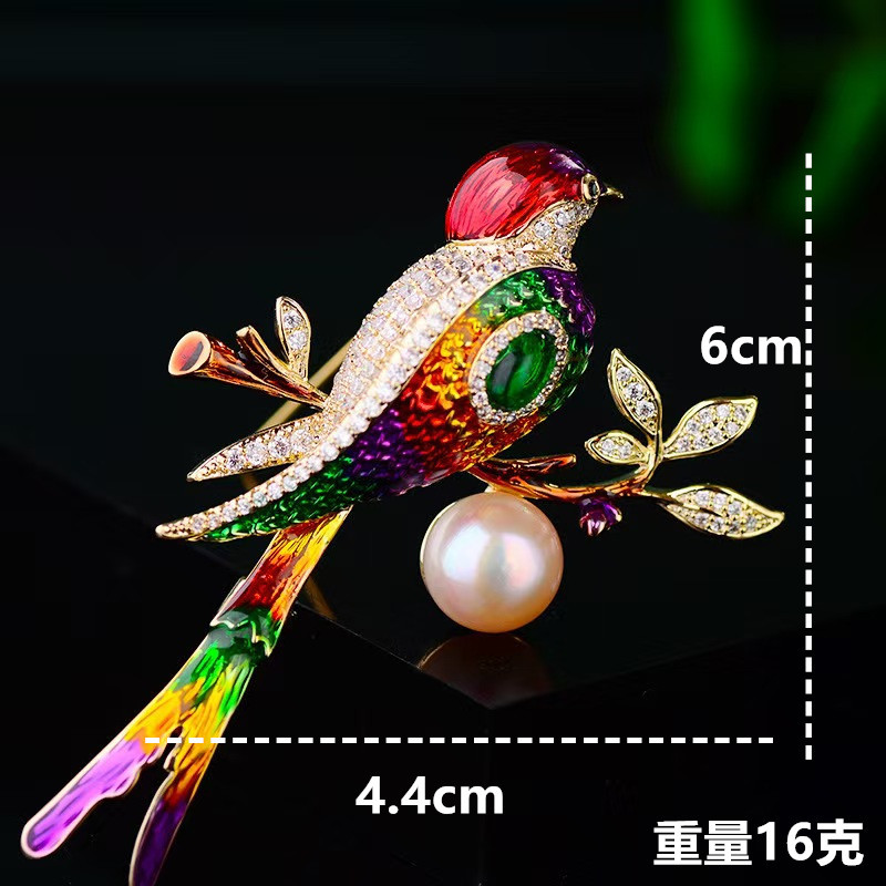 Chinese Style Enamel Magpie Brooch Advanced Sense Mixed Color Animal Corsage Accessories Cheongsam Pins Direct for Cross-border