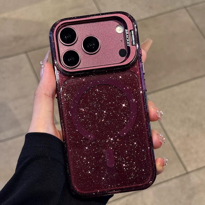 High-end metal lens bracket, compatible with iPhone 18 PRO MAX phone cases, featuring glitter and magnetic attachment, also suitable for Apple 17/16
