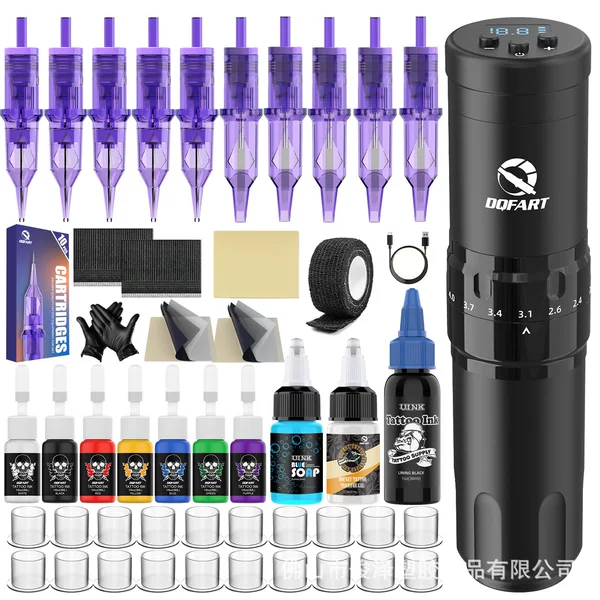 Dqfart Wireless Tattoo Pen Set Cross-Border Popular Tattoo Pen Set Adjustable Stroke Tattoo Machine 1500 Mah