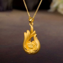 沙金饰品新款仿真金佛手莲花吊坠女金店同款小众设计感花卉毛衣链