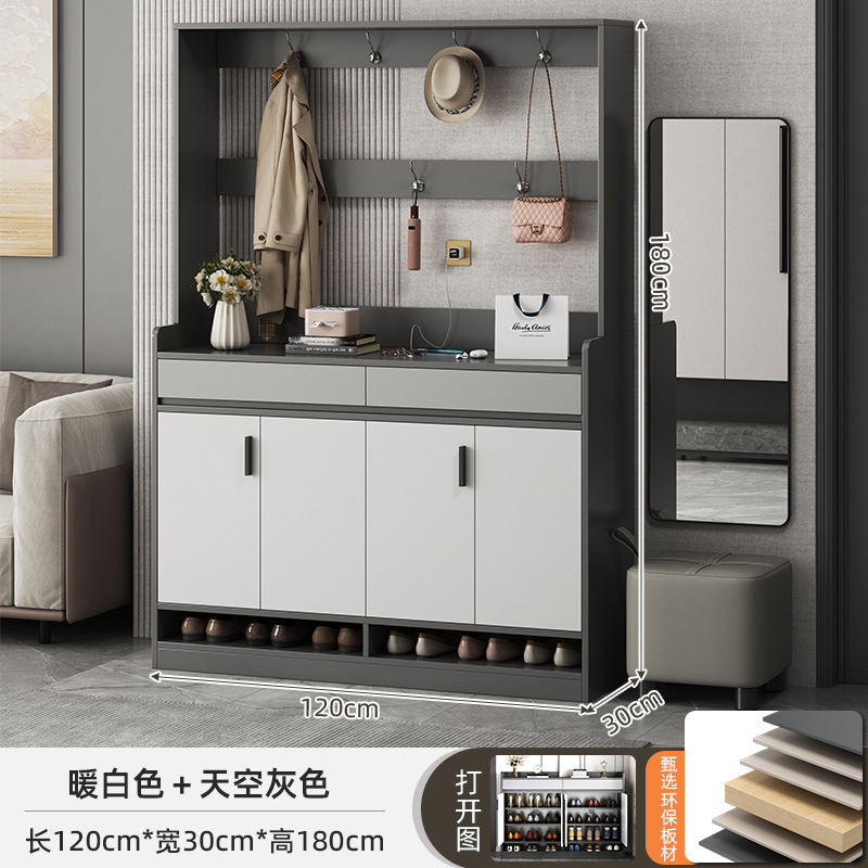 鞋柜家用门口轻奢多层玄关柜入户客厅大容量靠墙带挂衣架一体鞋架|undefined