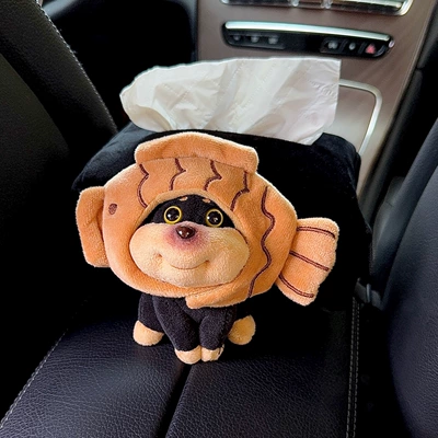 Tissue Box 2025 New Style: Car tissue box/set - the-little-fish-hat-is-conspicuous-armrest-black-velvet-bag