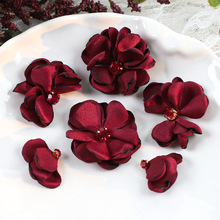 高级感酒红布花服饰配件手工DIY定型花片烧边饰品辅料材料批发