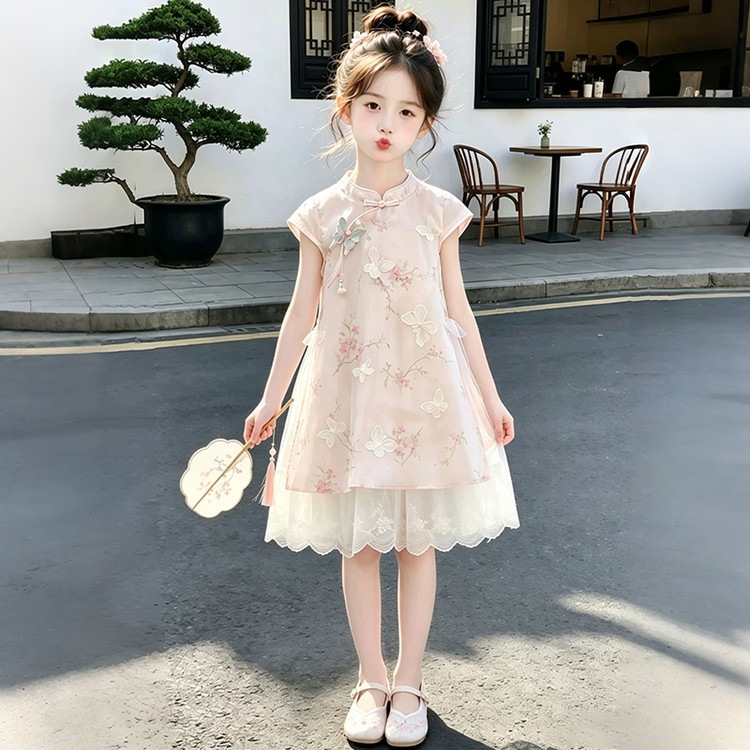 Girls' Summer Cheongsam Dress 2026 New Stylish Children's Traditional Chinese Style Hanfu Princess Dress