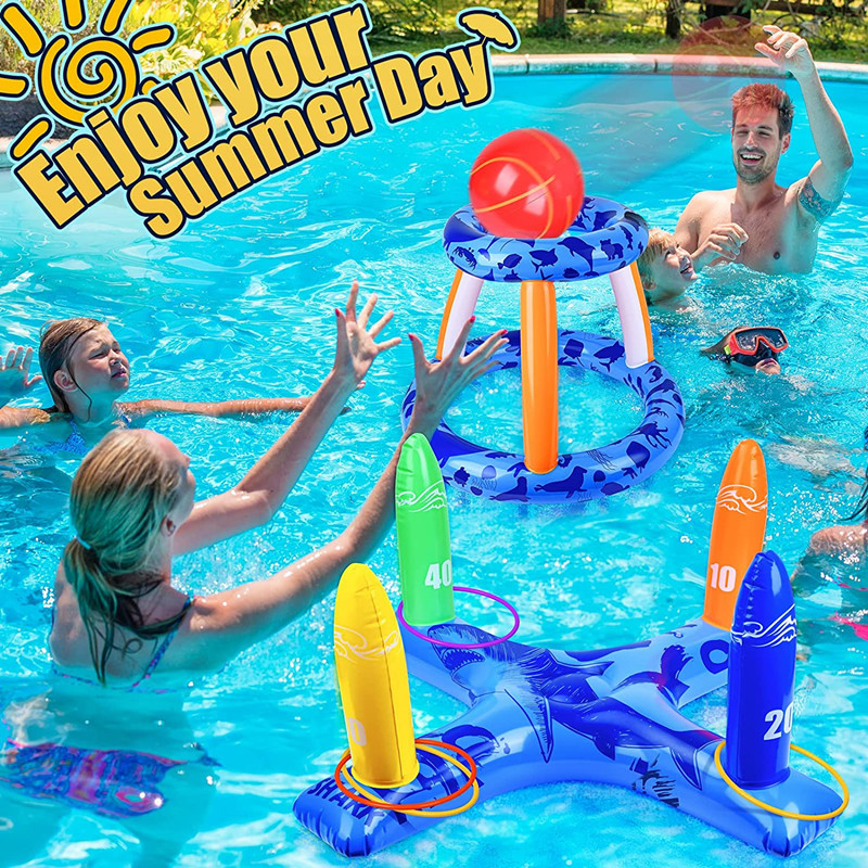Cross-border direct selling PVC inflatable basketball stand ring swimming pool interactive shooting toys outdoor inflatable water toys