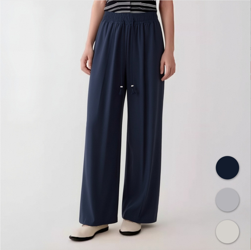 0373 Elastic Waist Drawstring Wide-Leg Pants for Summer New Style Outfits