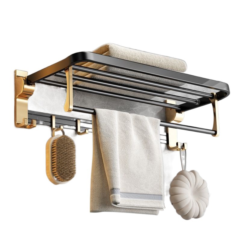Estante de baño de aluminio espacial, toallero de pared, viento de lujo ligero, baño sin perforación, toalla de baño, barra de baño, baño