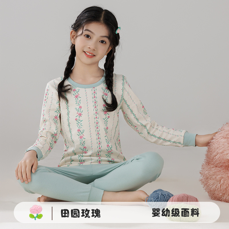 Pijamas de algodón para niños ropa interior caliente de cuello medio para niñas pantalones de otoño para niños suéter de algodón base invierno
