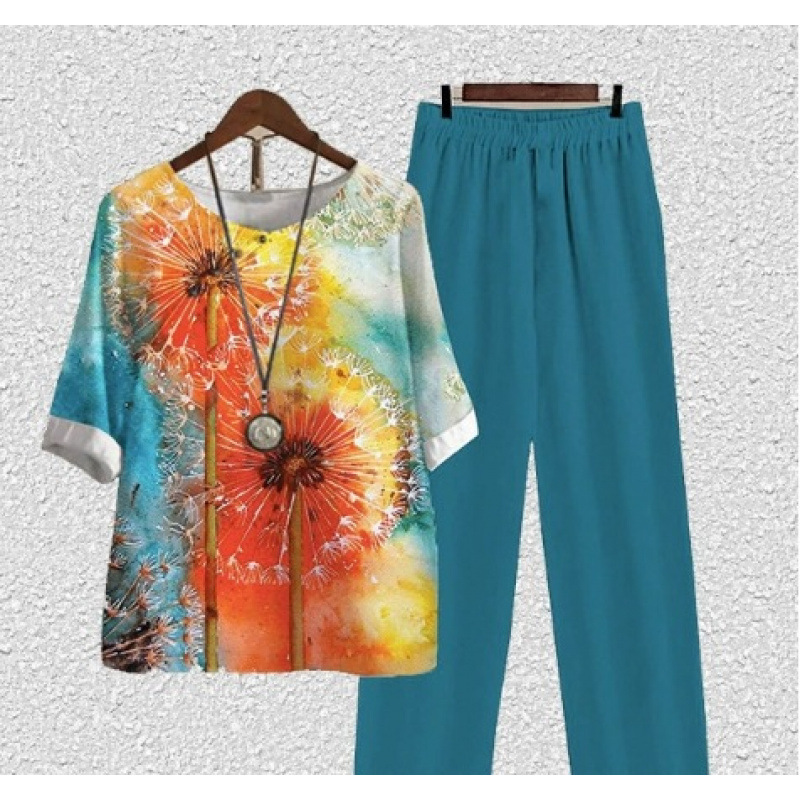 Europa y Estados Unidos trajes casuales de mujer transfronterizos de moda explosiva verano nuevo cinco mangas impresión chaqueta pantalones dos piezas