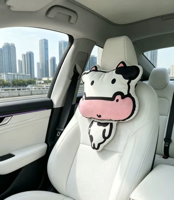 Cow and Horse Headrests, Car Headrests, Quirky and Personalized Headrests, Happy Little Cow and Horse Cartoon Headrests, Neck Pillows for Office Workers (Headrest) - cow-and-horse-headrest-a-happy-calf-headrest