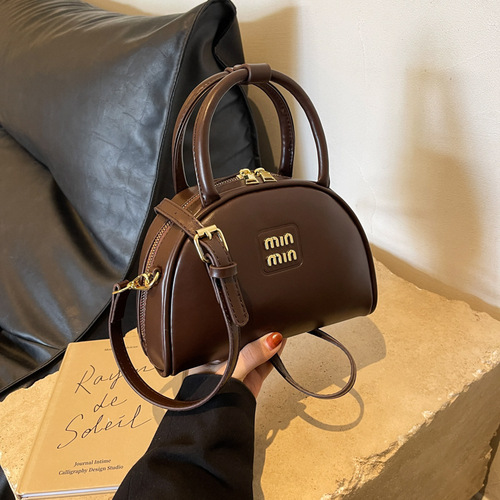 Maillard Retro Portable Bowling Bag Women's 2024 Solid Color New Trendy Korean Style Pillow Bag Versatile Crossbody Bag