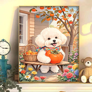 cute adorable pet diy digital oil painting animal persimmon ruyi hand-painted oil painting acrylic healing decorative painting
