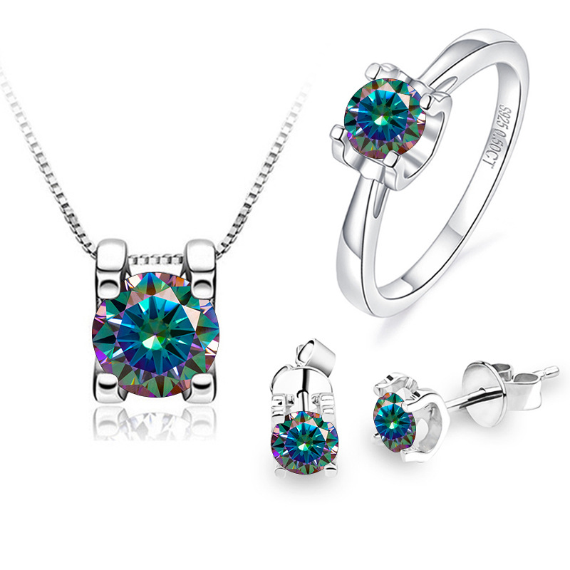 1 quilates de joyería de piedra de color rosa Baoli azul anillo de piedra de color azul aretes collar conjunto