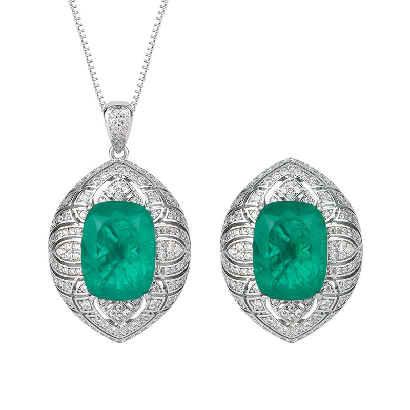 Zhuang Sheng joyas cobre inferior chapado en oro Esmeralda artificial grasa rectangular luz lujo industria pesada traje colgante anillo 12*16