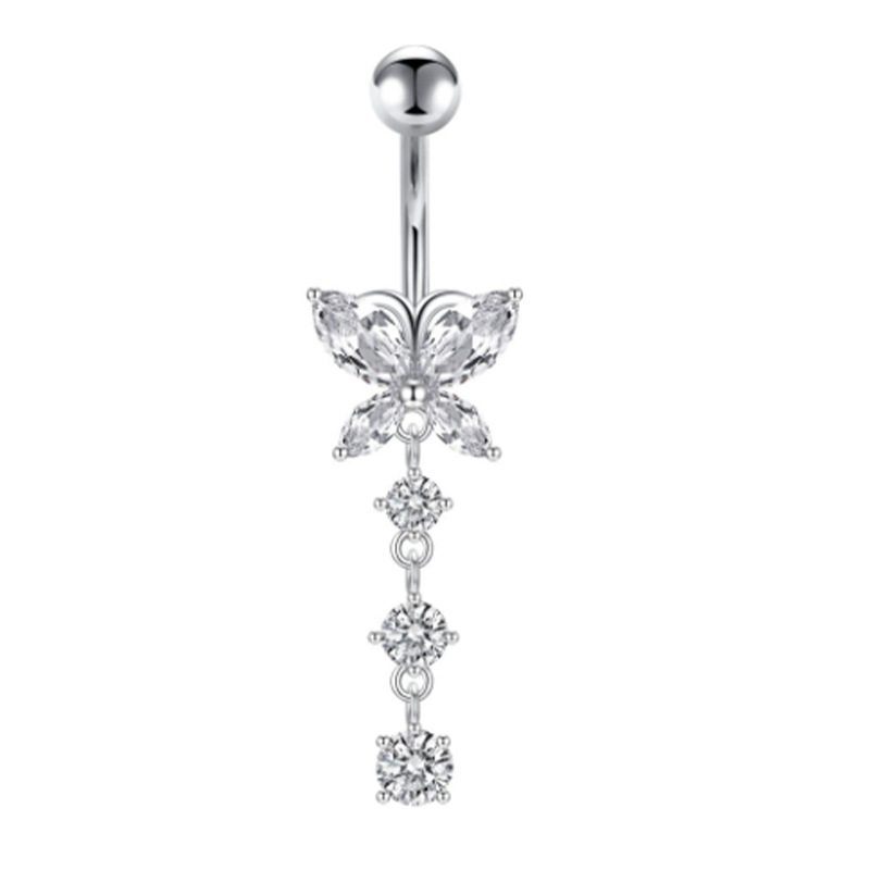 Piercing per ombelico, gioielli con quattro diamanti a forma di farfalla, in acciaio inossidabile e rame_voghion.com
