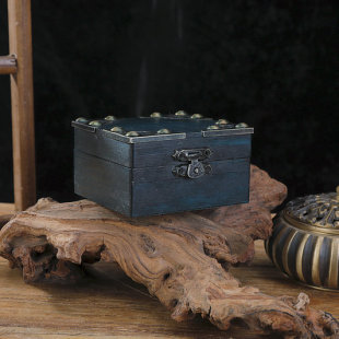 Blue Square Retro Creative Wooden Box European Style Home Desktop Jewelry Storage Box Escape Room Evidence Search Prop Box