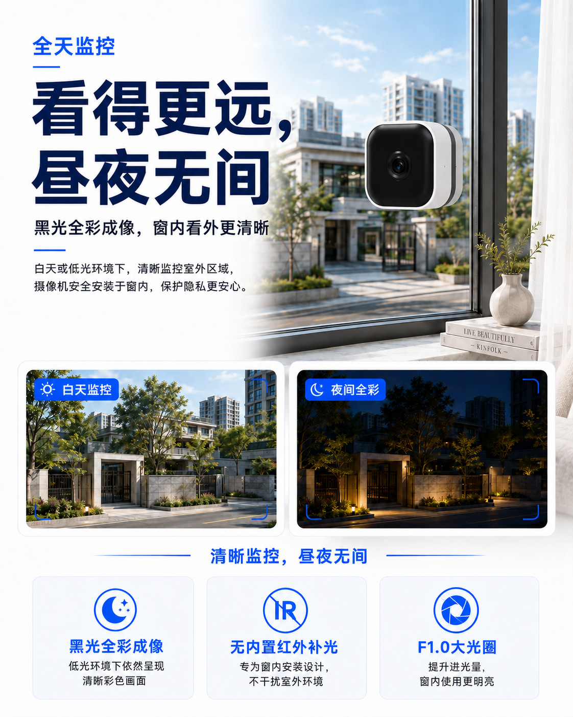 WiFi Window HD Camera, Night Vision, Two-Way Talk