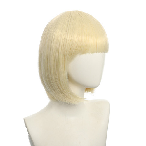 Cosplay nightclub performance bar female short hair pink beige white blue bobo wig with side bangs