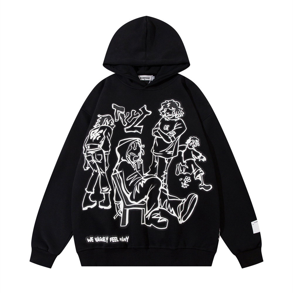 Line character print hooded sweatshirt f...