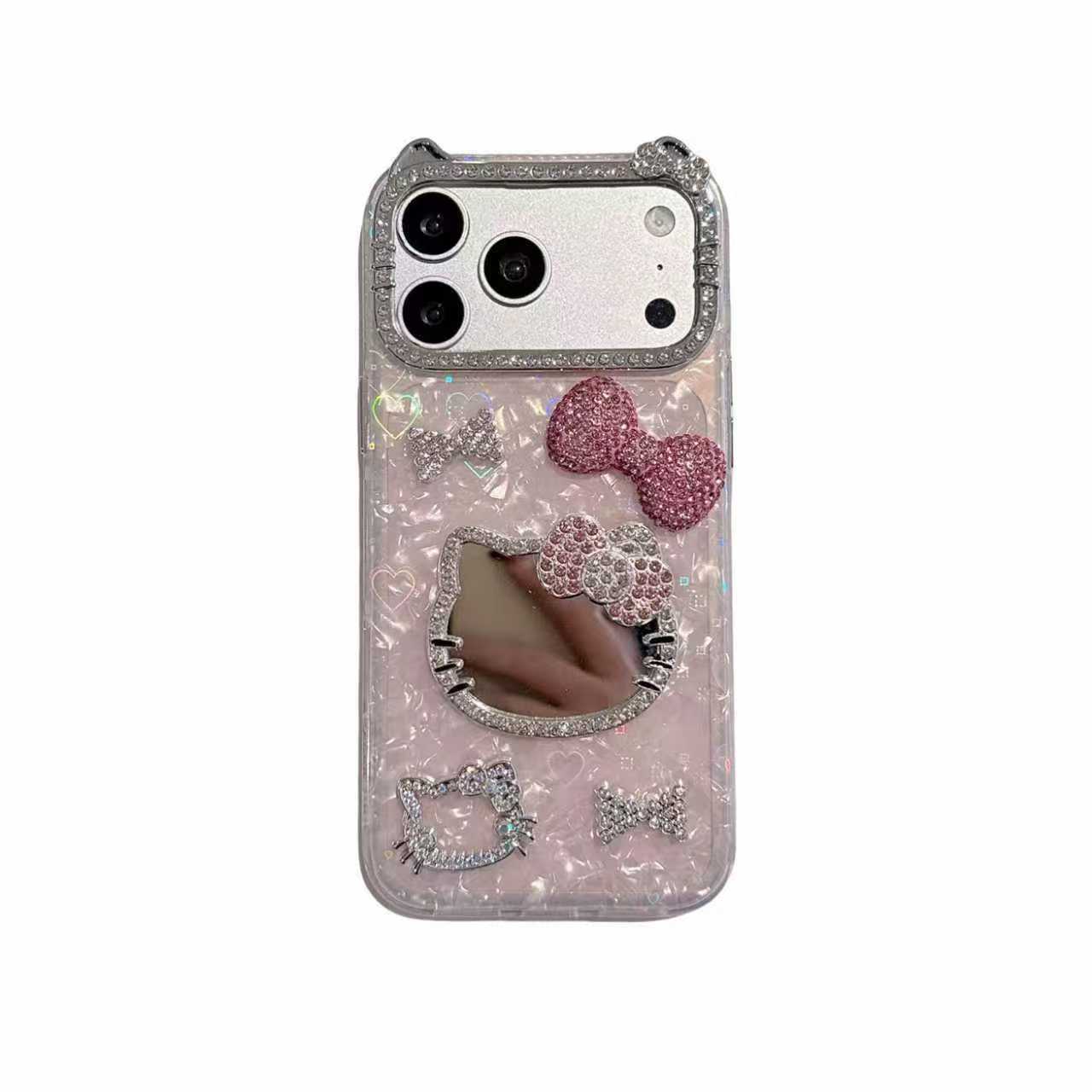 Espejo de gato de polvo KT para iPhone17 Teléfonos móviles Apple 16 arco tridimensional 15 diamante 14 cubierta image 6