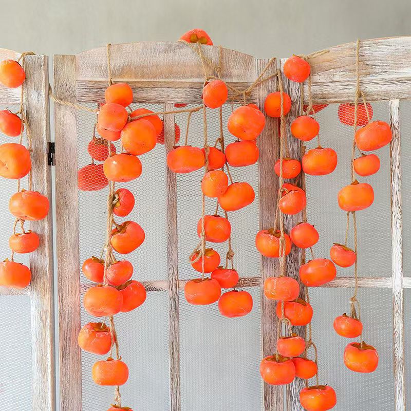 Artificial Persimmon Flower Pendant, Artificial Pomegranate and Lemon Fruit String Hanging Decoration, Wall Decoration, Persimmon for Good Luck, Autumn Atmosphere Decoration