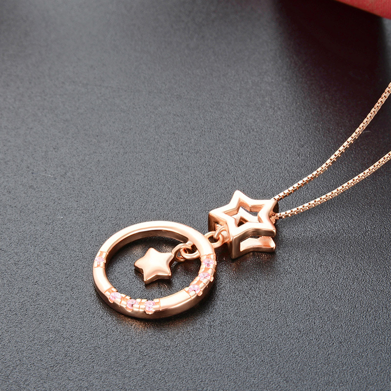 Collar de clavícula de plata esterlina S925 estrella de mujer anillo circular zircon diamantes dulces simplicidad inswind red joyas colgante rojo